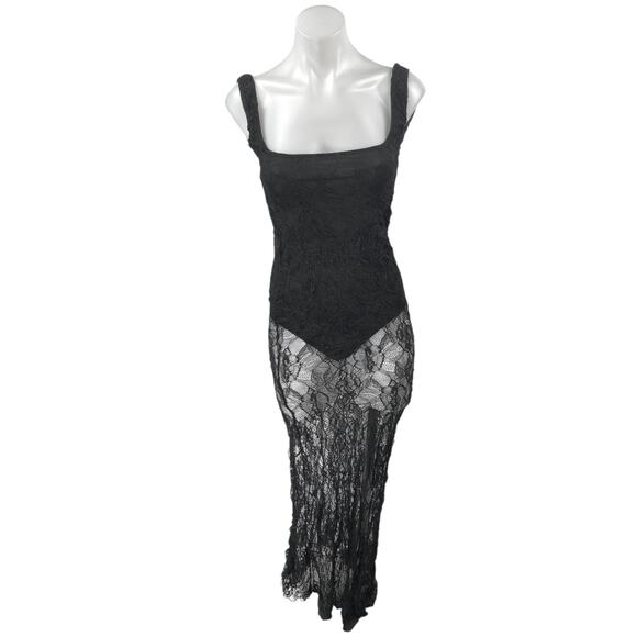 ASOS Black Floral Lace Sleeveless Cami Camisole Tank Maxi Bodycon Dress SIze 2 - Picture 1 of 4
